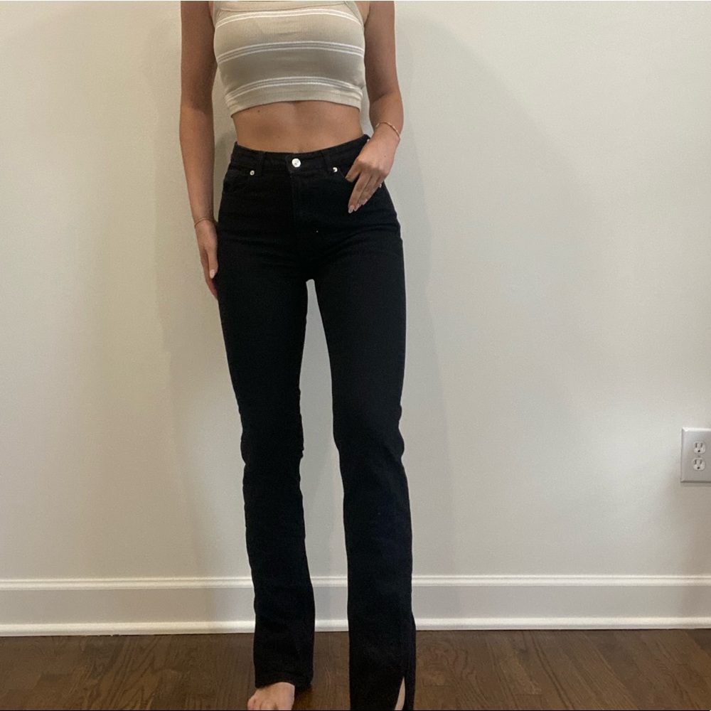 BLACK SPLIT SLIM FLARE ZARA JEANS